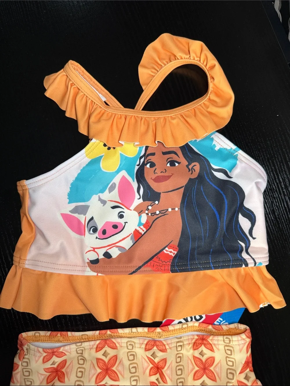 Girls Moana Two-Piece Ruffled Tankini Swimsuit - Orange & Yellow